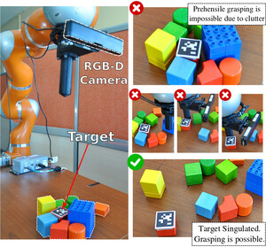 Split Deep Q-Learning for Robust Object Singulation